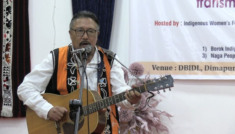 Chakhesang Zuve Cultural Club presenting Tati Folk Song during the International Day of the World’s Indigenous Peoples programme in Dimapur on August 9. (Morung Photo)